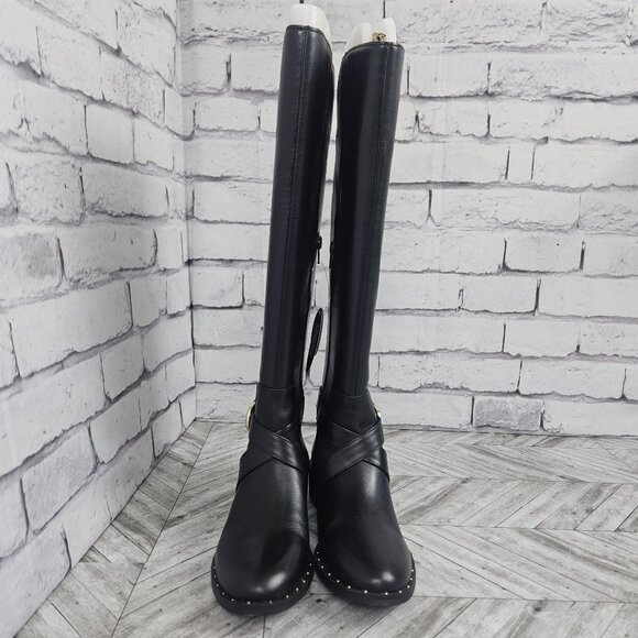 INC Black Leather Riding Boots With Buckle Detail Studded Sole Womens 7M New - Picture 2 of 16